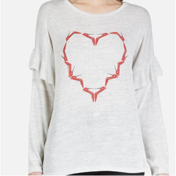 LAUREN MOSHI LIGHTWEIGHT KNIT PULLOVER SWEATER HEART STILETTOS 👠 PRINT SZ S - Picture 3 of 11